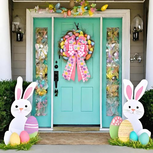 Montekin Large Easter Bows - Pre-Tied Wired Ribbon Bow for Wreath | 20x11 Inch, 2 Pack, Pink
