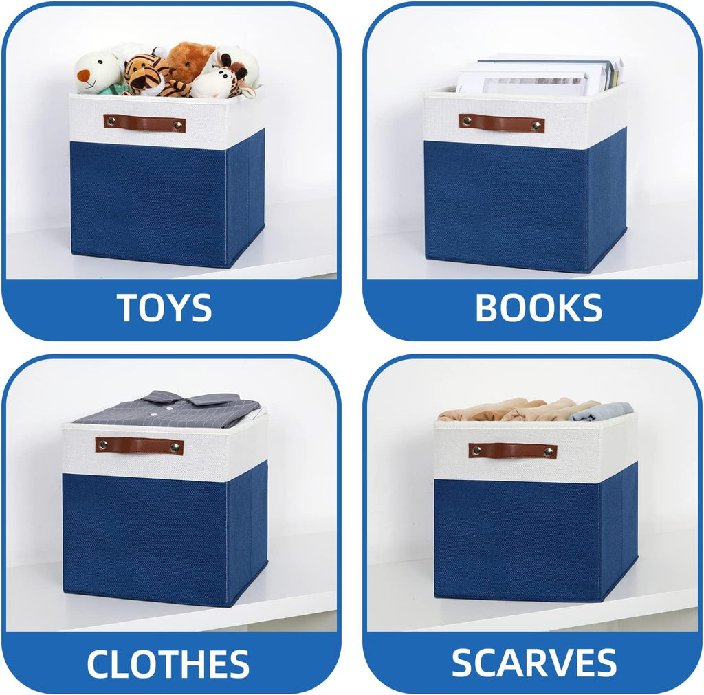 Temary Collapsible Storage Boxes - 12x12 Blue Cube Bins with Handles for Home Organization