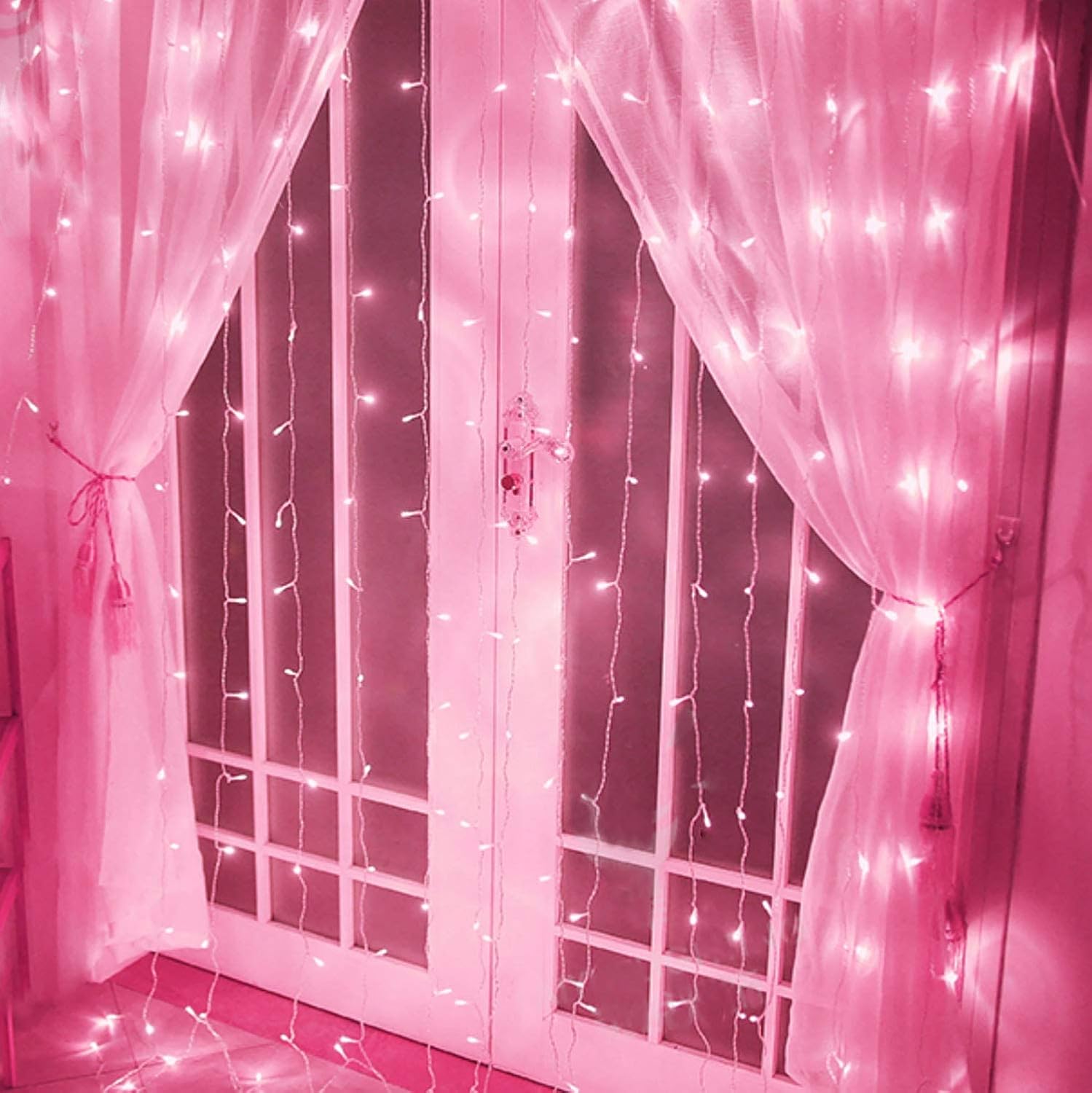 Skiennix Curtain Lights - 8 Modes LED String Lights for Pink Room Decor | Perfect for Parties & Valentine's Day