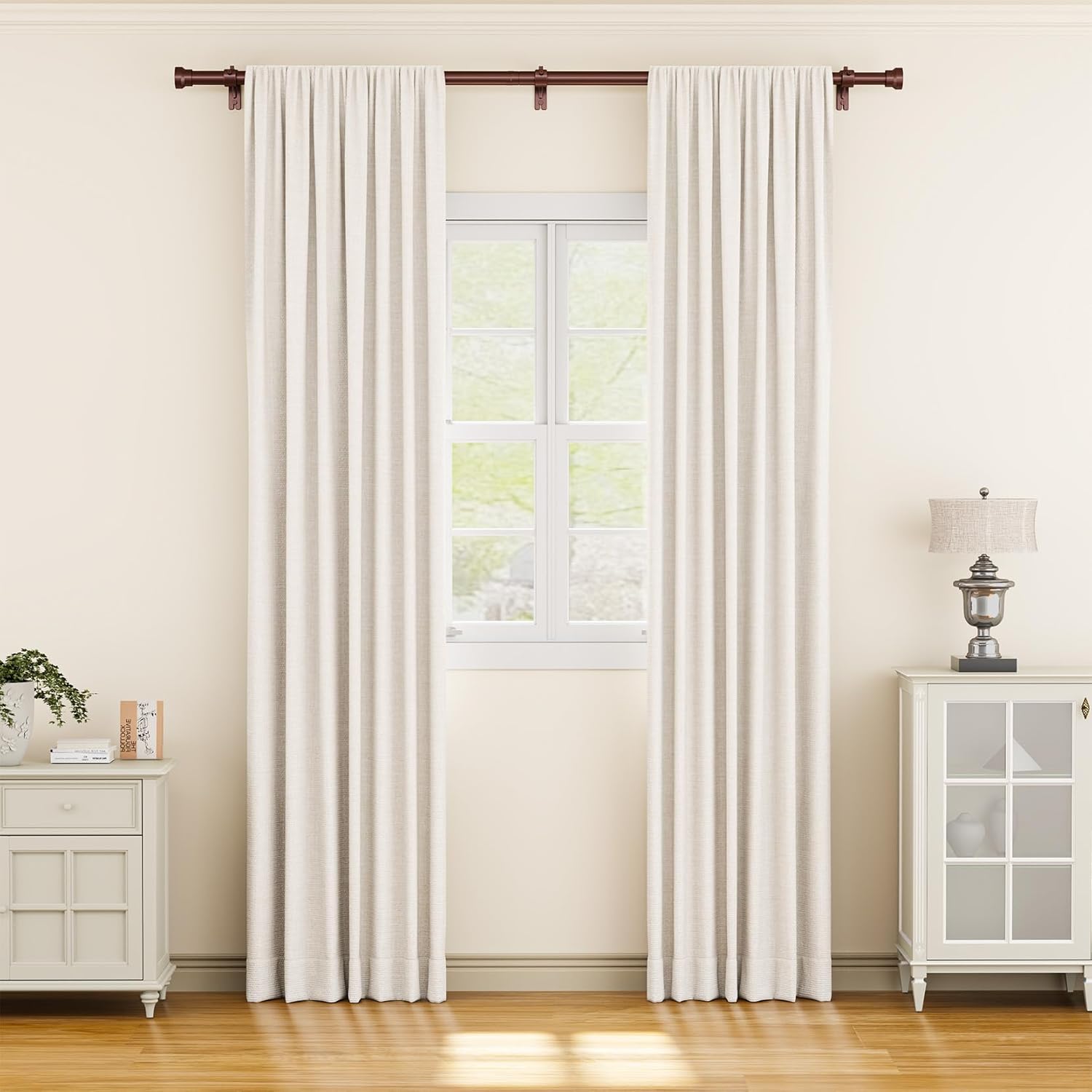 YaFex Adjustable Curtain Rods - Heavy Duty 1 Inch for Windows | 32-84 Inch, Modern Bronze Design