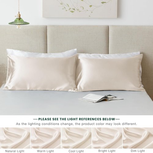 Love's Cabin Satin Pillowcase Set - Cooling Standard Size 20x26 Pillow Covers for Hair & Skin, Silky Smooth Beige