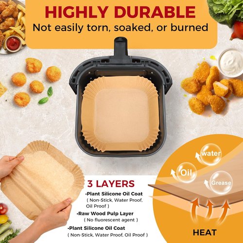 Air Fryer Liners - 100 Pcs Non-Stick Parchment Paper Sheets for 1-3 QT Air Fryer Baskets