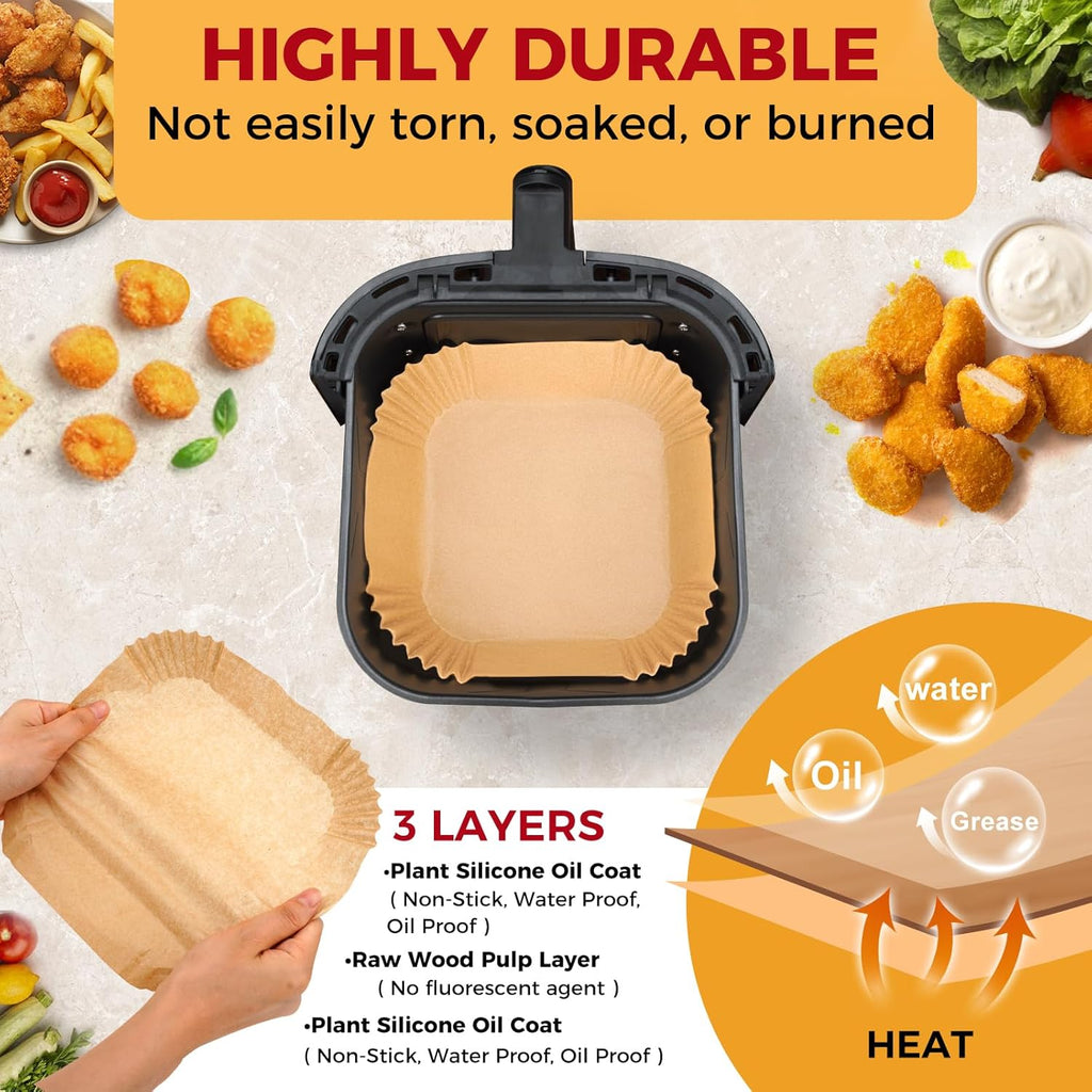 Air Fryer Liners - 500 Pcs Non-Stick 8-Inch Parchment Paper for Air Fryer & Microwave Oven