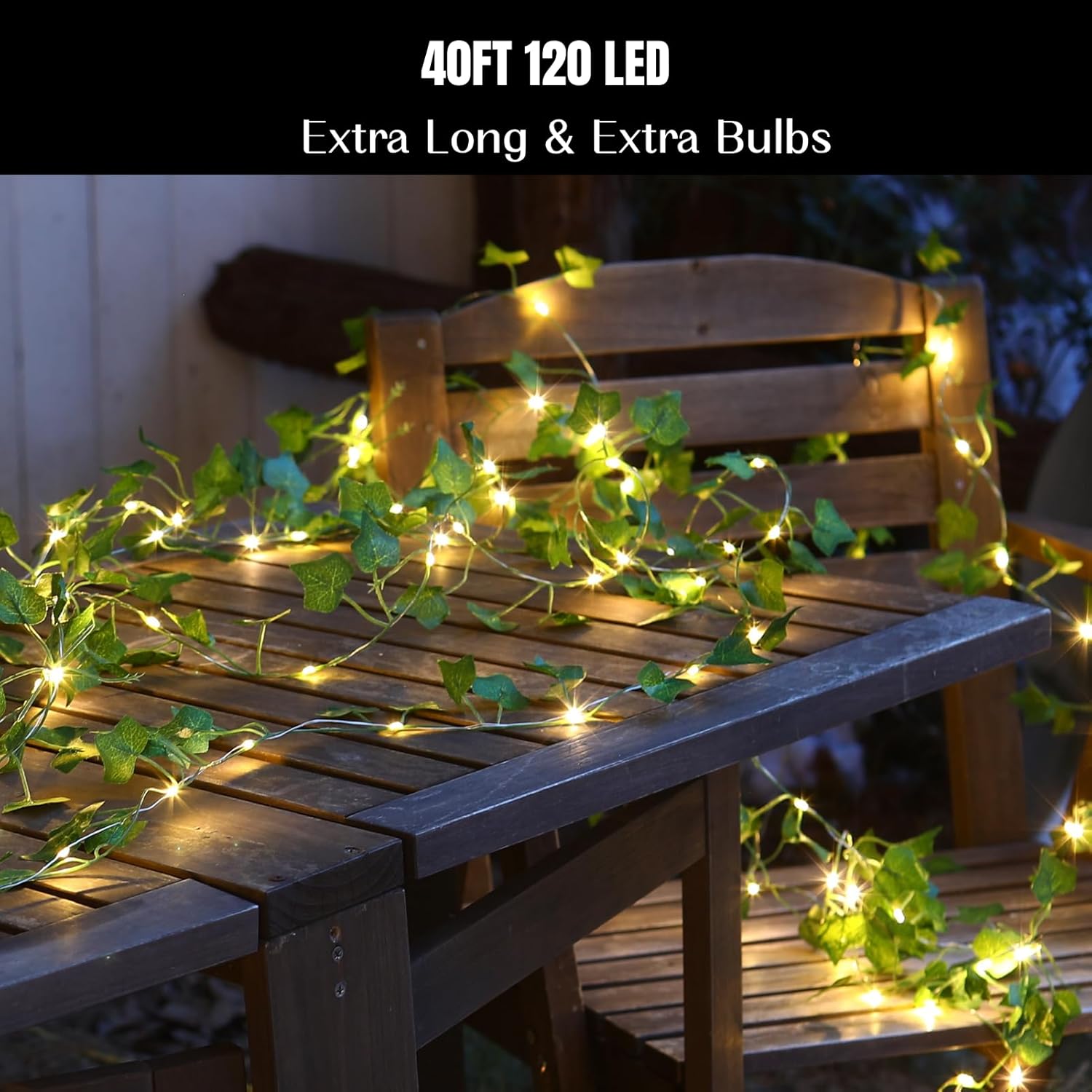 Skiennix 40ft LED Fairy Vine String Lights - USB & Battery Operated, 8 Modes, Timer, Warm White