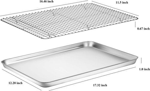 Deedro Baking Sheet Set - Stainless Steel Cookie Half Sheets with Cooling Racks | 17.3 x 12.3 Inch, Heavy Duty & Dishwasher Safe
