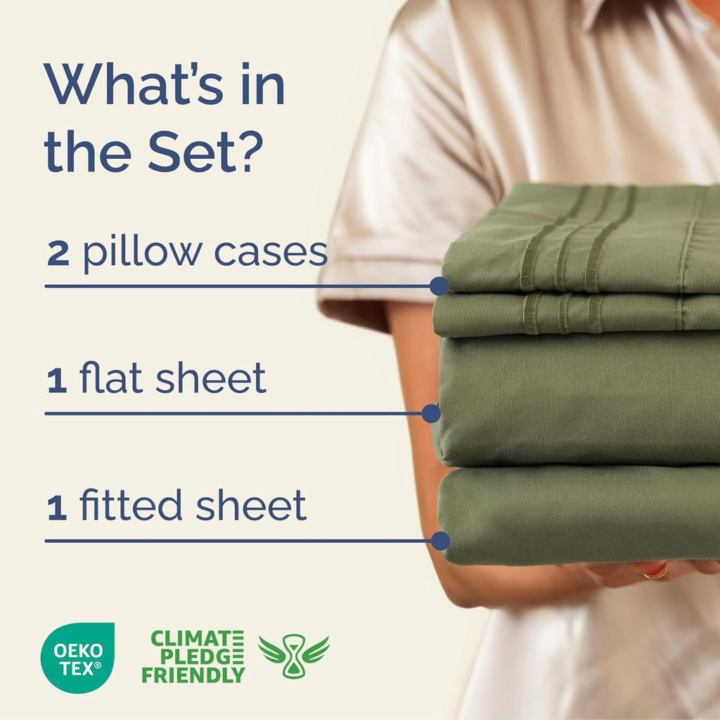 Queen Size Sheet Set by Hotel Luxury | 4-Piece Comfy, Breathable & Cooling Bedding - Soft, Deep Pockets, Oeko-Tex - Sage Green