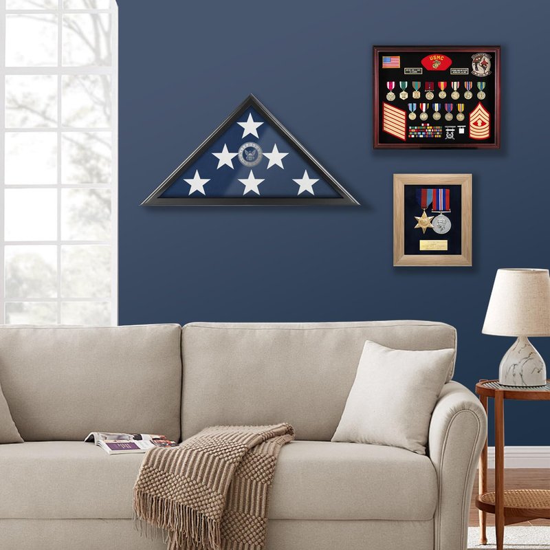 Flag Display Case for Burial Flag with Glass Front, 9.5x5' Folded Flag Case for Burial Flag, Wooden Flag Box Display Case, Flag Holder for Veteran Burial Flag Display Case, Military Flag Frame