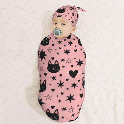AuHomea Halloween Cute Cartoon Bat Newborn Swaddle Blanket with Beanie Set Soft Baby Sleep Sack Stretch Adjustable Swaddle Wraps Receiving Blankets
