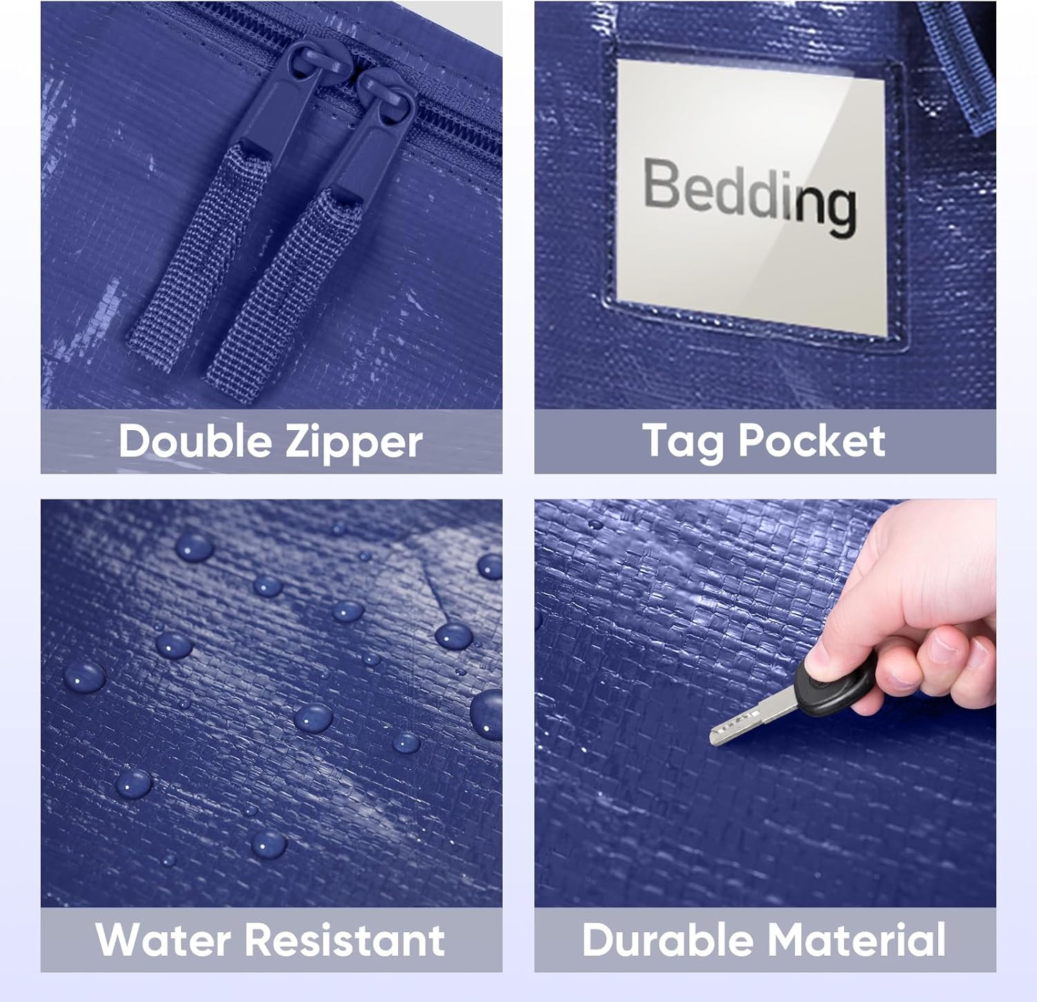 TICONN Extra Large Moving Bags - Heavy Duty Storage with Zippers & Handles | 4 Pack, Navy