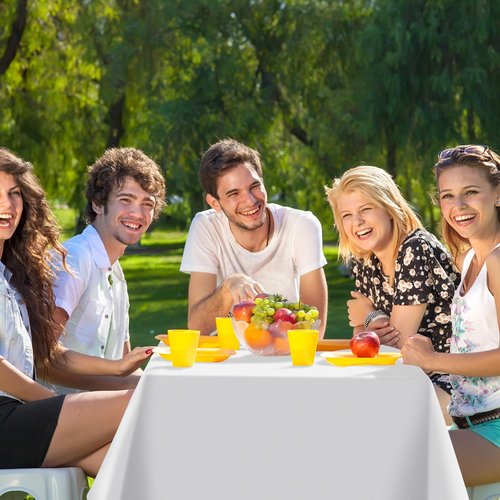 Sinload 25 Pack White Paper Tablecloths for Rectangle Tables 55 x 110 Inch 3 Ply Table Cloths with Plastic Backing Disposable Paper & Plastic Table Cloth for Wedding Birthday Party