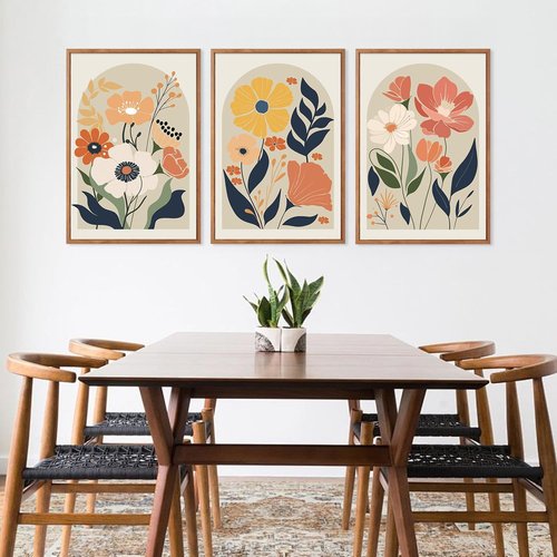 KAIRNE Boho Canvas Wall Art - Abstract Floral Prints Set of 3 (16”X24”) | Modern Minimalist Decor for Living Room & Bedroom