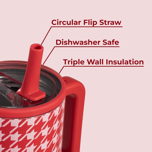 HydroJug Traveler - 40 Oz Insulated Water Bottle with Handle & Flip Straw - Houndstooth Design
