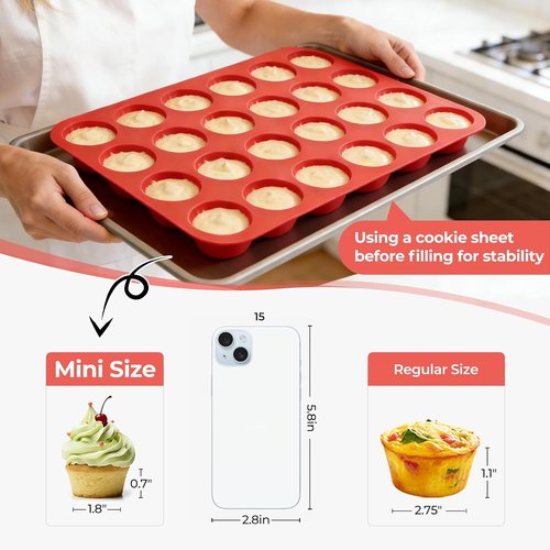 CAKETIME Silicone Muffin Pan - Mini 24-Cup Nonstick Baking Mold | Food Grade Silicone, 1 Pack
