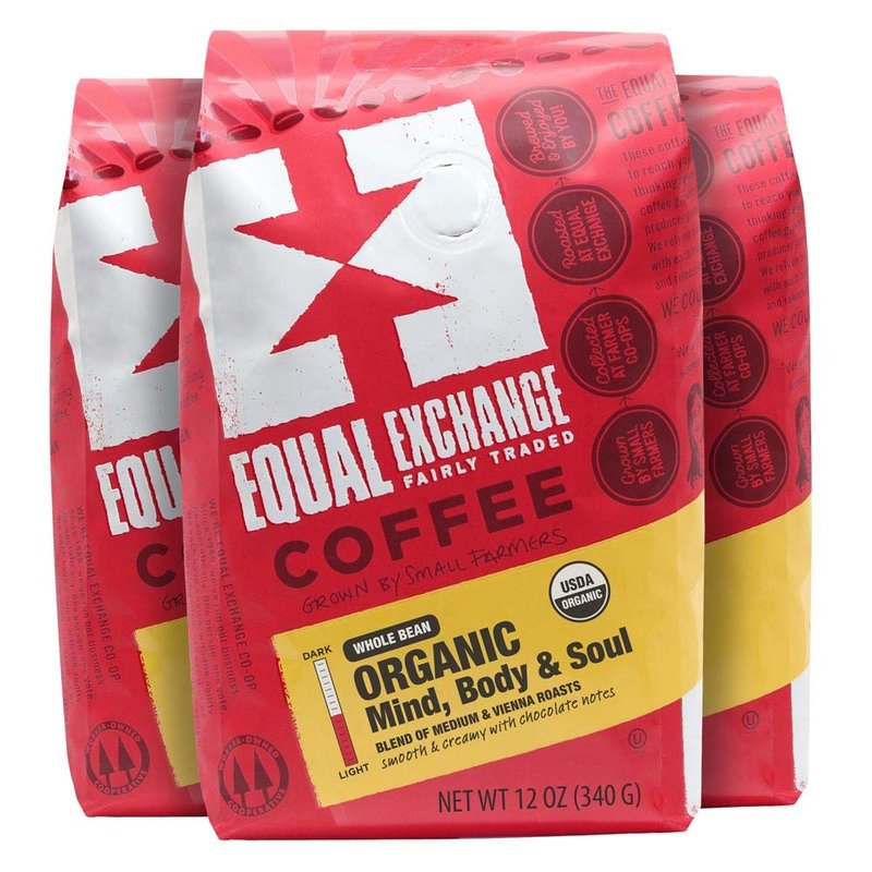 Equal Exchange Organic Coffee, Mind Body Soul, Whole Bean, 12-Ounce Bags (Pack of 3)