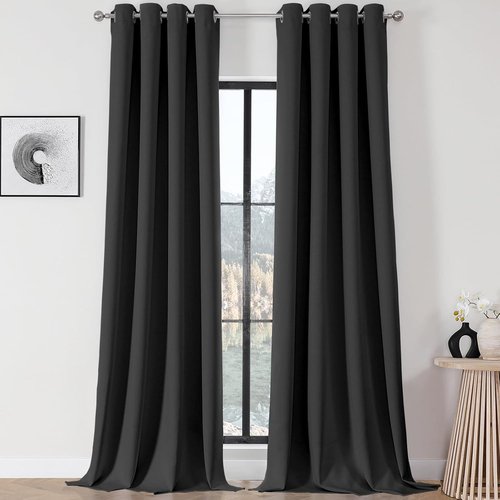 Joydeco Blackout Curtains - Thermal Insulated Room Darkening Drapes | 108 Inch Length, Dark Grey, 2 Panels Set