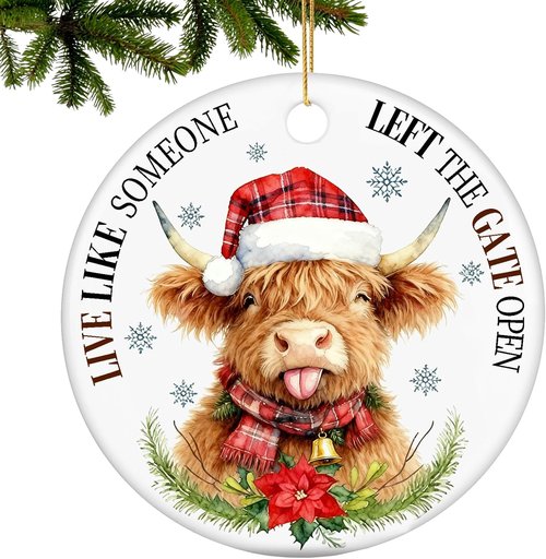 Highland Cow Christmas Tree Ornaments - Farmhouse Decor for 2026 | Live Like Someone Left the Gate Open