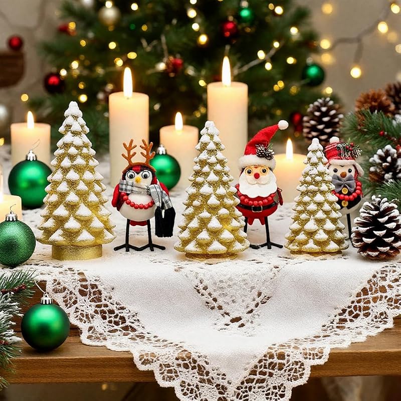 3PCS Christmas Ornaments Set,Tower Shaped Glass Xmas Tree, Mercury