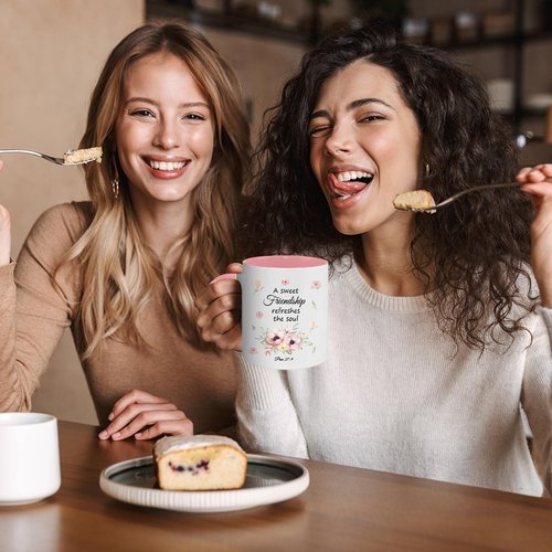 Christian Gifts for Women Friendship Mug 11Oz, Friend Easter Gift, Cute Mug for Women with Bible Verse:A Sweet Friendship Refreshes the Soul Coffee Cup, Galentines Day, Birthday Giftsfor Friends