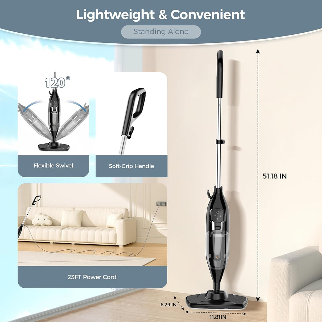 Skiennix 12-in-1 Handheld Steam Mop - Powerful Multi-Purpose Cleaner for Floors, 565ML Tank, 23FT Cord