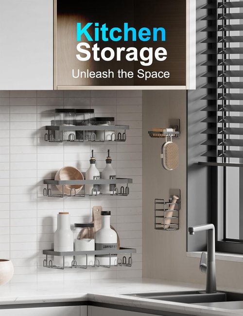 GVY Shower Caddy - 5 Pack Adhesive Bathroom Organizer Shelves | Rustproof No-Drill Storage Solutions