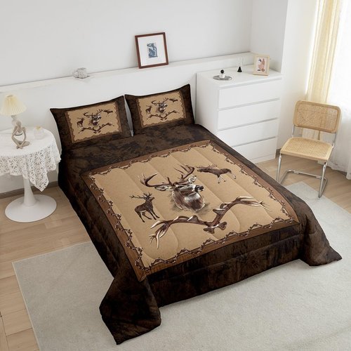 Erosebridal Farmhouse Deer Comforter Sets for Kids Boys Girls Southwestern Bedding Set Twin Size Rustic Hunting Animal Quilt Moose Deer Down Comforter with 1 Pillow Sham Bedroom Decor