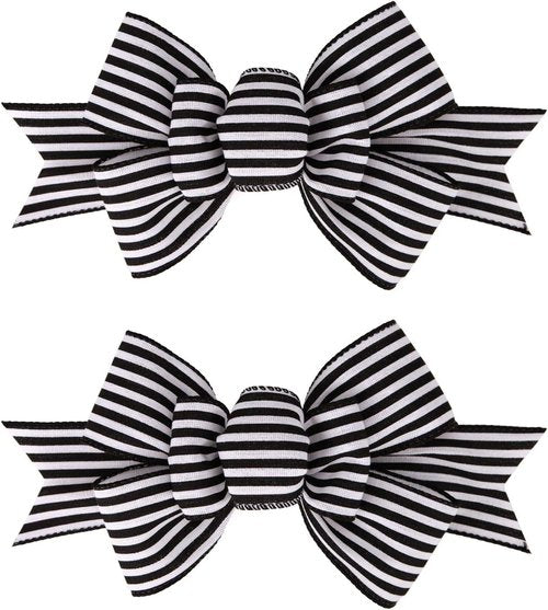 Meseey Christmas Burlap Bows - Handmade Decorative Ornaments for Wreaths & Trees | Large Black & White Stripes
