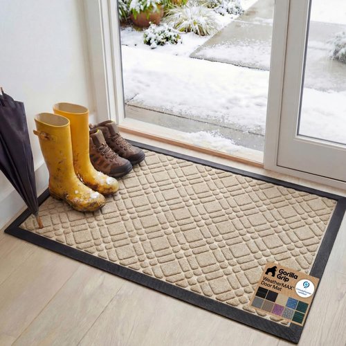 GORILLA GRIP 100% Waterproof Doormat - All-Season WeatherMAX, Stain & Fade Resistant, 47x35, Modern Latte