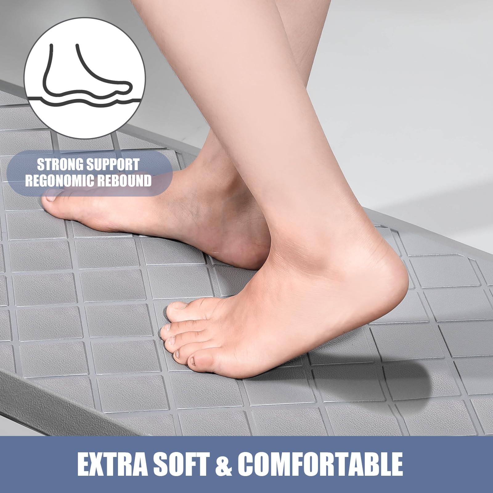 WEZVIX Cushioned Kitchen Mat 2 PCS, Anti Fatigue Kitchen Rugs, Heavy Duty Non-Skid, Ergonomic Comfort Foam Kitchen Floor Mat for Home, Office, Sink, Laundry - Grey