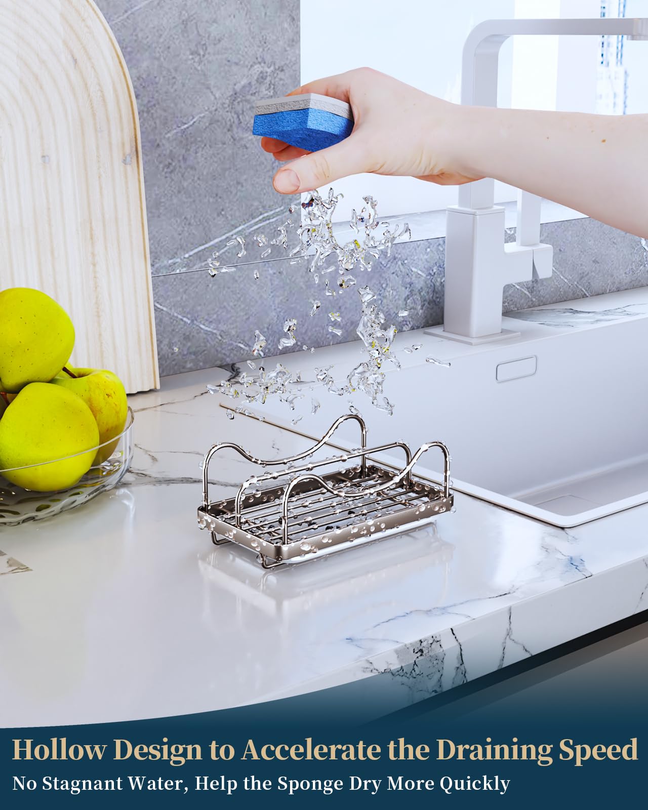 Consumest Sponge Holder for Kitchen Sink - Movable Sink Caddy for Countertop Organizer, 304 Stainless Steel Sponge Holder with Detachable Drip Tray for Kitchen Accessories, Sand Nickel