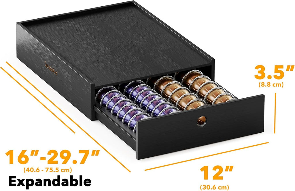 SpaceAid Bamboo Coffee Pod Holder - Stylish Drawer Organizer for Nespresso Vertuo | Holds 40 Big or 56 Small Pods (Black)