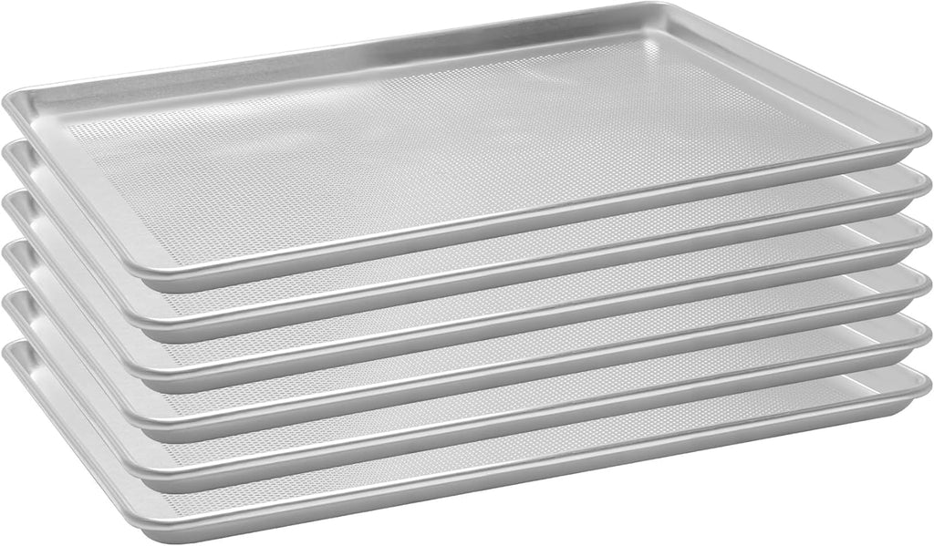Perforated Aluminum Baking Sheet Pans - Non-Stick Commercial Cookie Sheets | 6 Pack, 26"x18"