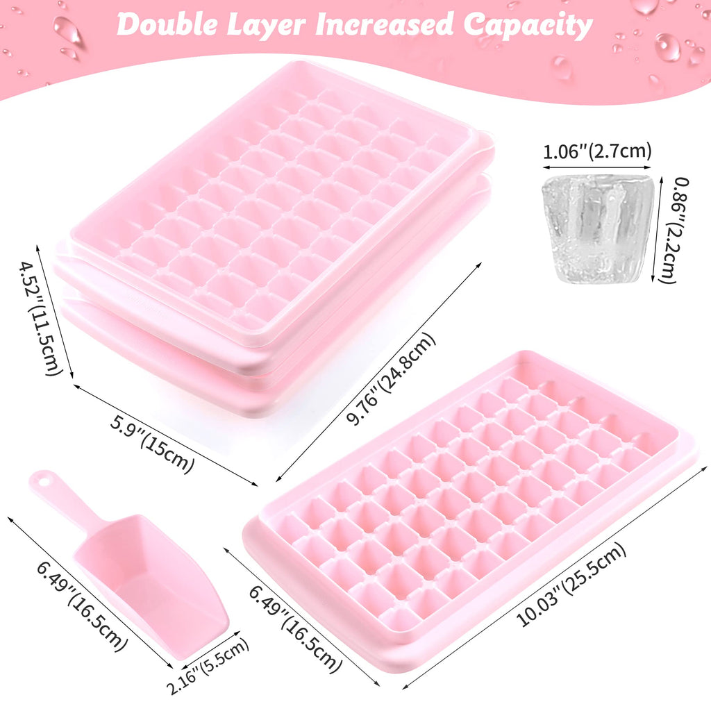 2 Pack Ice Cube Tray with Lid and Bin for Freezer, Easy Release 55 Nugget Ice Tray with Cover, Storage Container, Scoop. Perfect Small Ice Cube Maker Tray & Mold. Flexable Durable Plastic, BPA Free