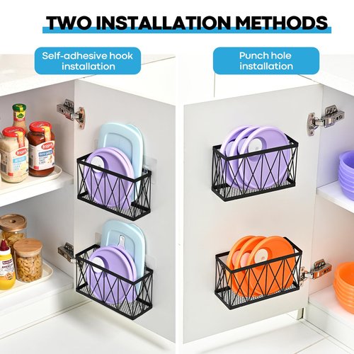 MIXISAV 3 Pack Cabinet Organizer - Adhesive Lid Organizer Slim Space Wall Mounted Inside Cabinet Door Storage for Kitchen, Bathroom, Pantry, Under Sink