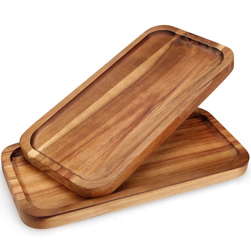 2 Pcs Rectangular Wooden Platters for Food Party Decorative Small Serving Tray Long Charcuterie Board Acacia Wood Trays Home Decor Cheese Board Rectangle Cake Dessert Plates Snack Appetizer Platter