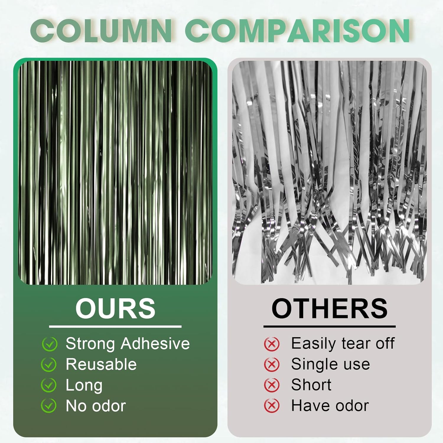 Voircoloria Matte Green Foil Fringe Backdrop Curtains - 3 Pack Tinsel Streamers for Parties & Events