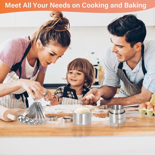 Wuzzox Stainless Steel Measuring Cups & Spoons Set of 13, Stackable Metal Measuring Cups & Spoons, Kitchen Gadgets for Cooking & Baking