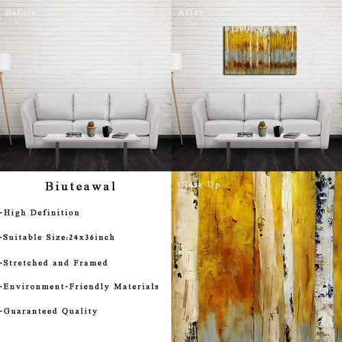 Biuteawal - Modern Aspen Canvas Art Decor Rustic White and Gold Birch Tree Painting Print on Canvas Abstract Autumn Scenery Picture for Living Room Bedroom Home Decorations Wall Decoration