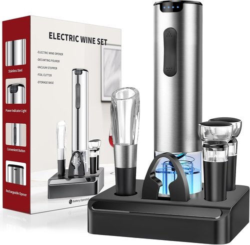 HomeHacks Electric Wine Opener - Automatic with Foil Cutter & Vacuum Stopper | Rechargeable Gift for Wine Lovers