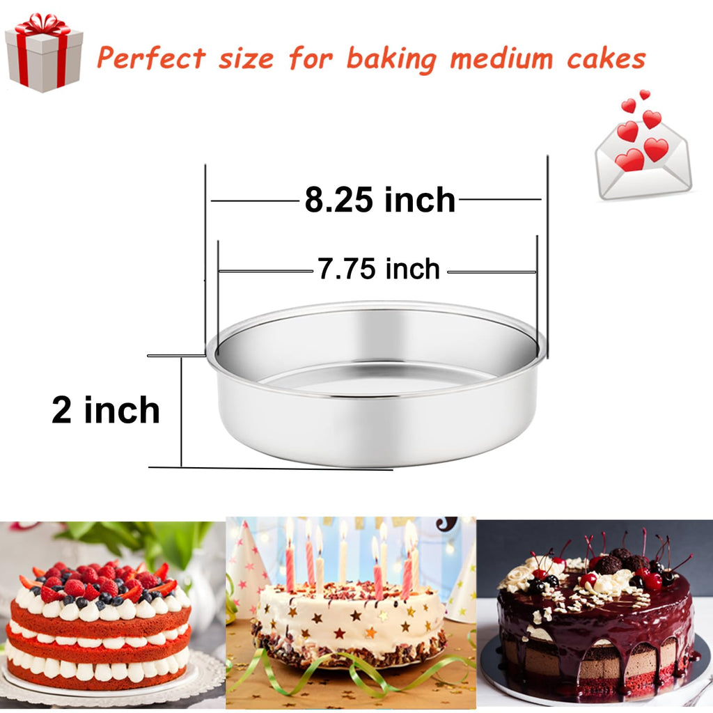 TeamFar 8 Inch Cake Pan, 3 Pcs Round Cake Pan Tier Cake Pan Set Stainless Steel, Healthy & Heavy Duty, Mirror Finish & Easy Clean, Dishwasher Safe