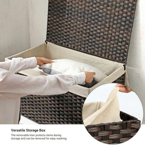 SONGMICS Storage Basket with Lid, Woven Blanket Storage Bin with Handles, Foldable, Removable Liner, Metal Frame, for Bedroom, Laundry Room, 42.3 Gallons (160 L), Brown URST76BR