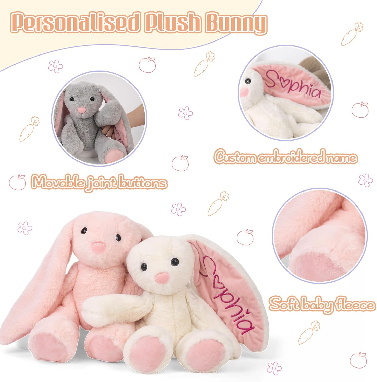 Personalized Bunny Plush - Custom Stuffed Animal with Embroidered Name | Perfect Gift for Babies & Toddlers