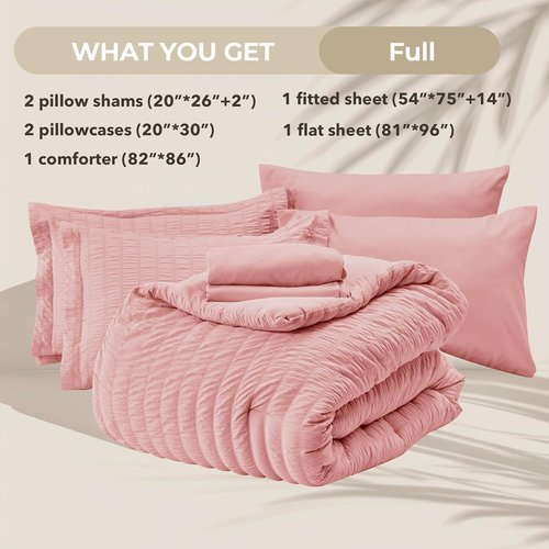 HYMOKEGE Rose Pink Comforter Set - Luxury 7-Piece All-Season Bedding in Full Size with Sheets & Pillowcases