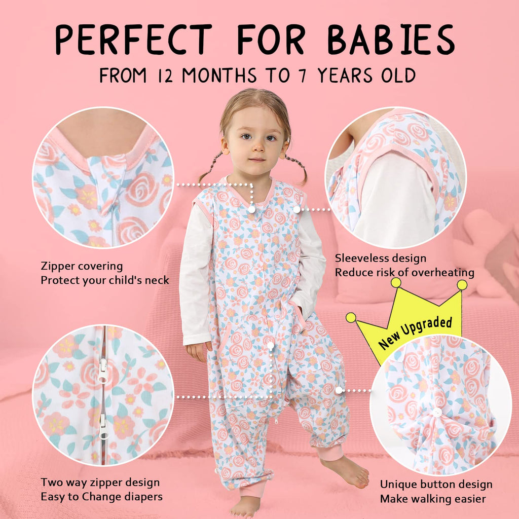 WONDAY Toddler Sleep Sack with Feet, 0.5 Tog Sleeping Sacks for Walking with Legs 2T 3T
