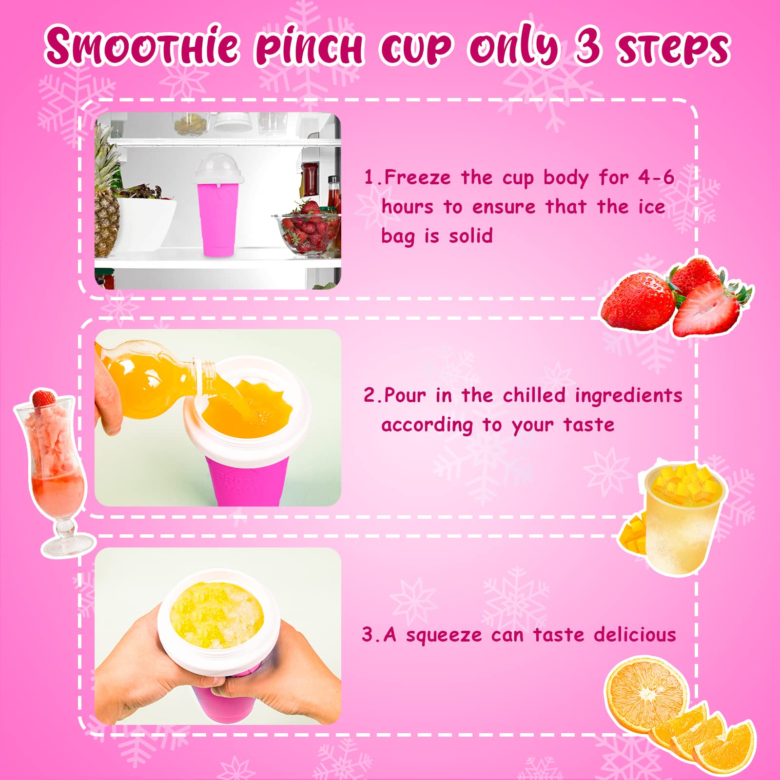 VOIEOV DIY Slushy Maker Cup - Quick Frozen Magic Slushie Cup, Portable Double Layers Cool Slushee Maker For MilkShake, Juice, Ice Cream Make & More, Super Fun & Cool Stuff Gift For Everyone, Pink