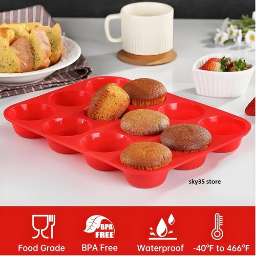 SKY35 12 Cups Silicone Muffin Pan - Set of 3 Pack Regular Size Silicone Mold - Set of 3 Mixed Colors Cake Pan - Cupcake Baking Pan/Non - Stick Mold - Dishwasher - Microwave Safe