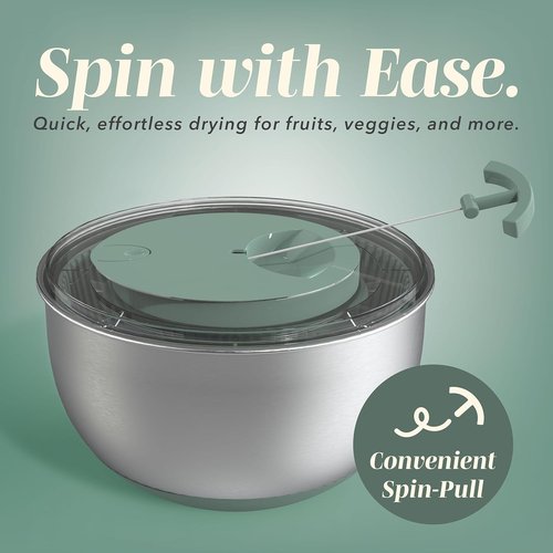 COOK WITH COLOR Stainless Steel Salad Spinner - 5 Qt Lettuce Washer & Vegetable Dryer | Non-Slip Base & Auto Stop Brake