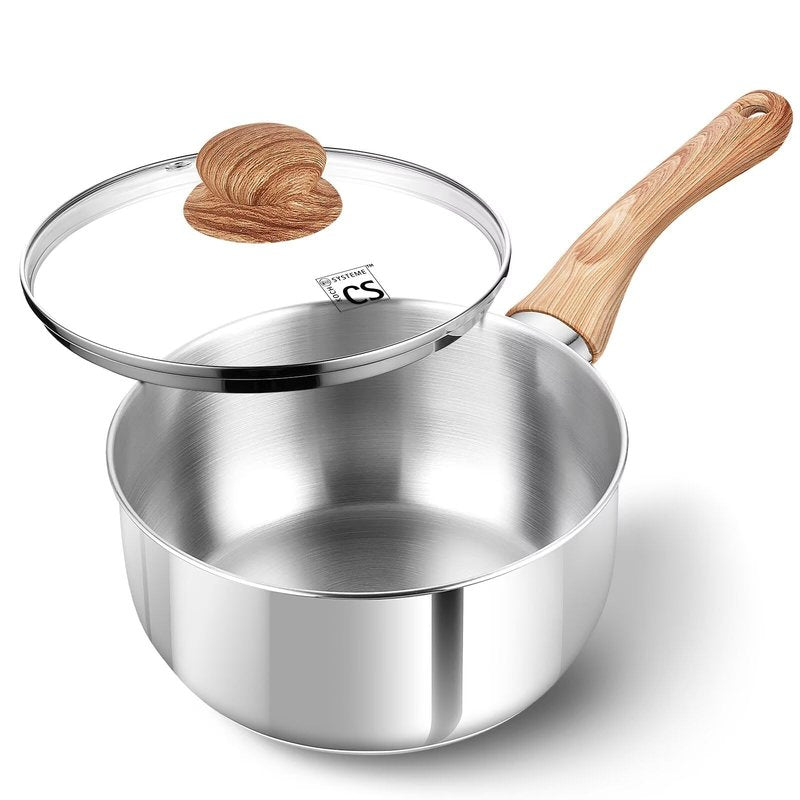 KOCH SYSTEME CS 2 Quart Sauce Pan with Lid, Stainless Steel Saucepan with Heat-resistant Bakelite Handle, Saucepan with Lid, Stainless Steel Pot 2QT, Stainless Steel Sauce Pan, Induction Compatible
