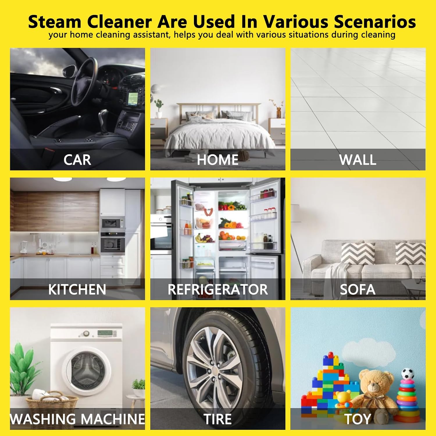 Skiennix Handheld Steam Cleaner - 3 Level Adjustable & Quick 10s Heat-Up | 1.6 Qt Portable Cleaner (Yellow)