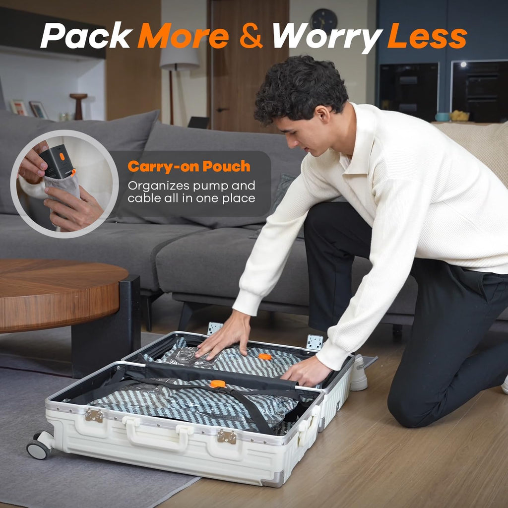 Skiennix Vacuum Storage Bags - 16 Pack Travel Essentials with Wireless Rechargeable Pump | Space Saver for Clothing & Luggage