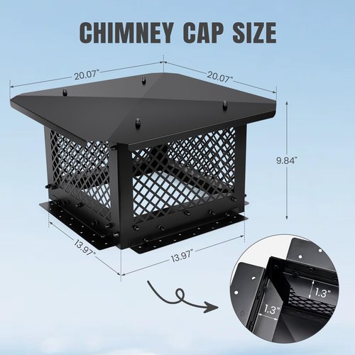 INNO STAGE Chimney Cap, 14"x14" Chimney Cover, Chimney Rain Caps, Fireplace Chimney Caps for Outside with Adjustable Metal Screws & Gloves